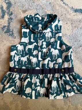Janie And Jack Baby Girl Size 12-18 Month Teal and White Horse Print Top Equestr